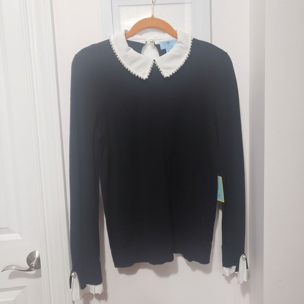 NWT CECE'S Women's Imitation Pearl Peter Pan Collar Cotton Sweater Sz S UUU - Picture 3 of 7